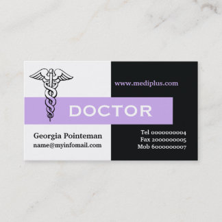 Carte De Visite Caduceus médecin minimaliste noir, blanc, lavande