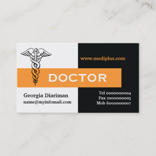 Carte De Visite Caduceus médecin minimaliste noir, blanc, orange