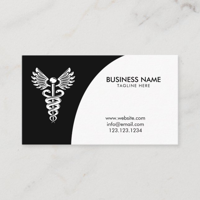 Carte De Visite Caduceus pharmaceutique moderne noir et blanc (Devant)