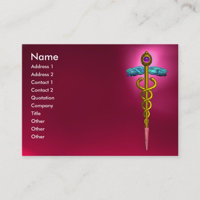 Carte De Visite CADUCUS, ROUGE RUBY vibrant améthyste rose, fuchsi (Devant)