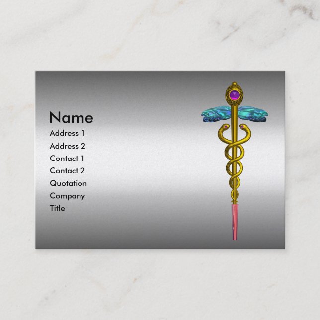 Carte De Visite CADUCUS, vibrant, améthyste, or, papier perlé (Devant)