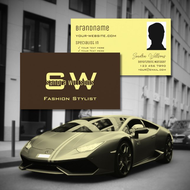 Carte De Visite Café Brown avec Monogramme et photo (Créateur téléchargé)