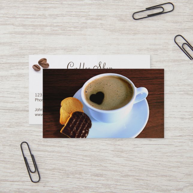 Carte De Visite Café Coupe Coeur Coeur en mousse | Votre logo (Devant/Arrière en situation)