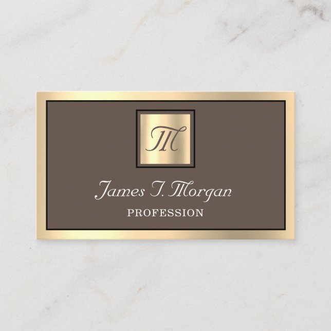 Carte De Visite Café doré professionnel encadré Monogramme Brown (Devant)