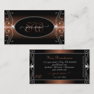 Carte De Visite Café Noir Marron Orné Étincelle Bijoux Initiales