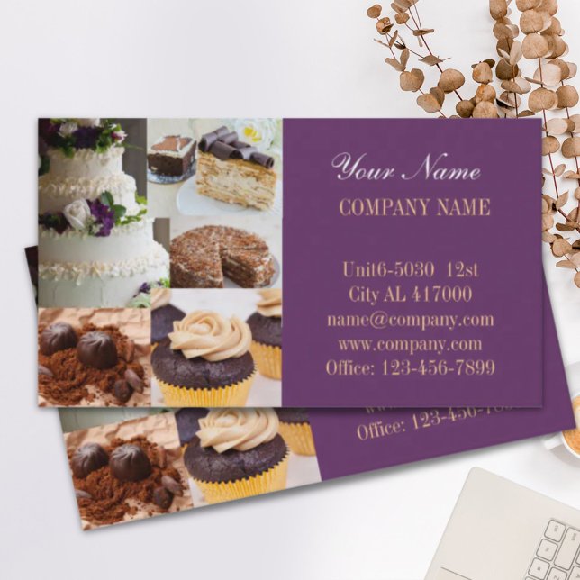 Carte De Visite Café-pâtisserie moderne de gâteau de dessert boula (Modern dessert cake cupcake baker bakery business card)