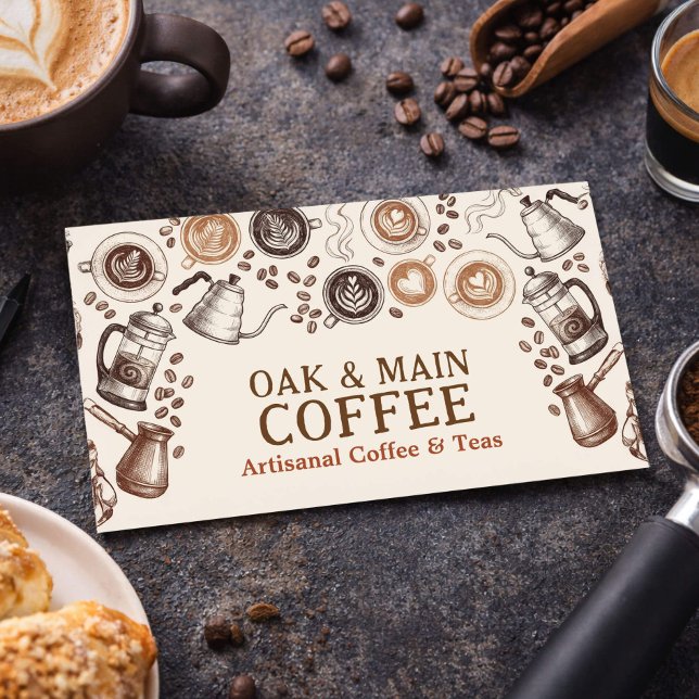 Carte De Visite Café Rustique Illustration d'Espresso (Créateur téléchargé)