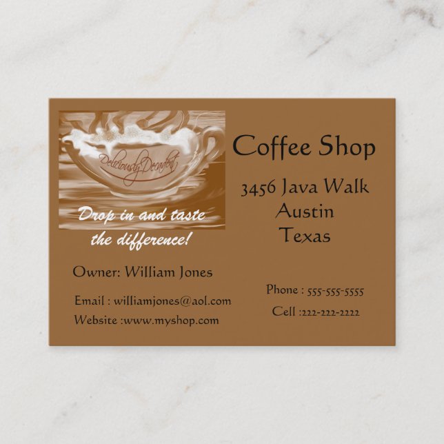 Carte De Visite Café Shop Foaming Coffee Cup (Devant)