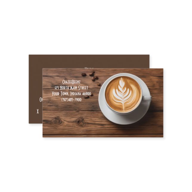 Carte De Visite Café sur mesure & Café en latte & Punch (Devant/Arrière en situation)