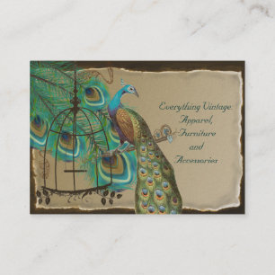 Carte De Visite Cage à oiseaux aux plumes de paon vintage brûlées