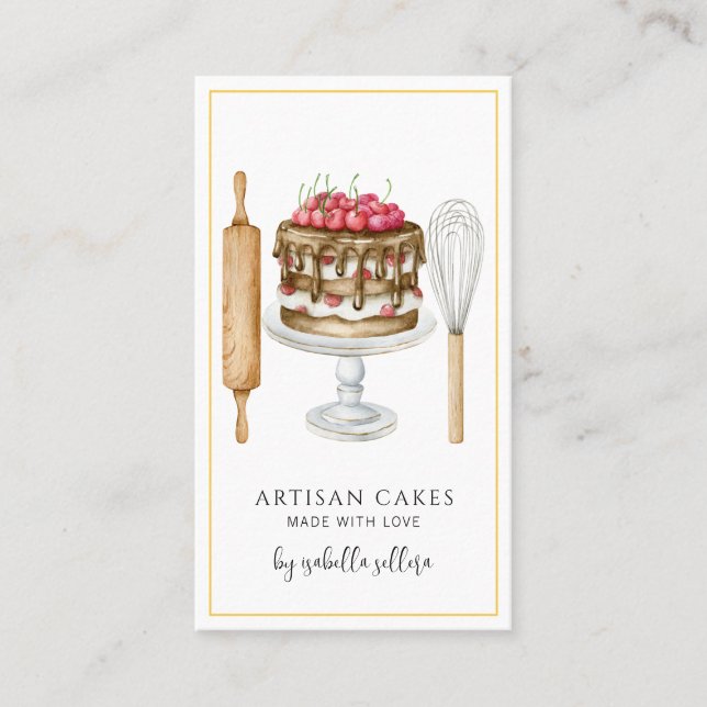 Carte De Visite Cake Maker Aquarelle Cuisinière Ustensiles Cake (Devant)