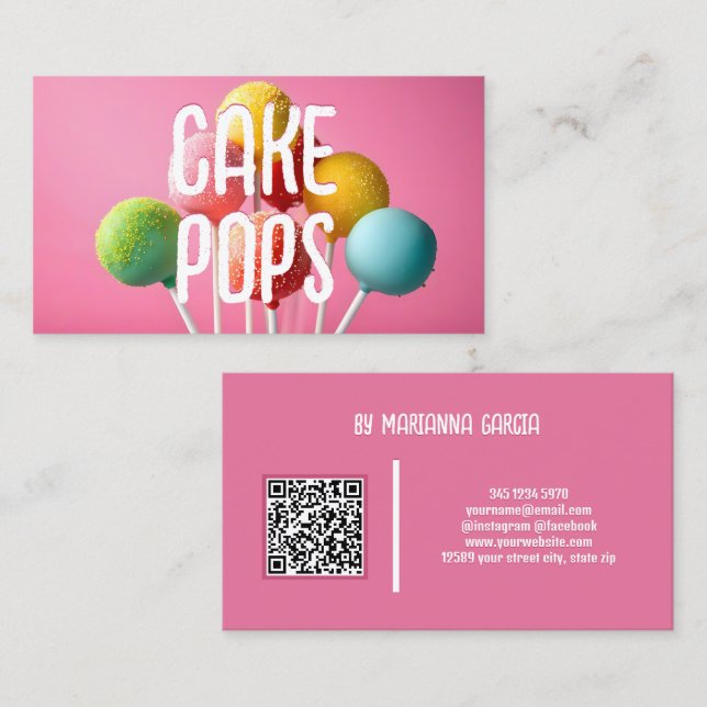 Carte De Visite Cake Pops QR (Devant / Derrière)