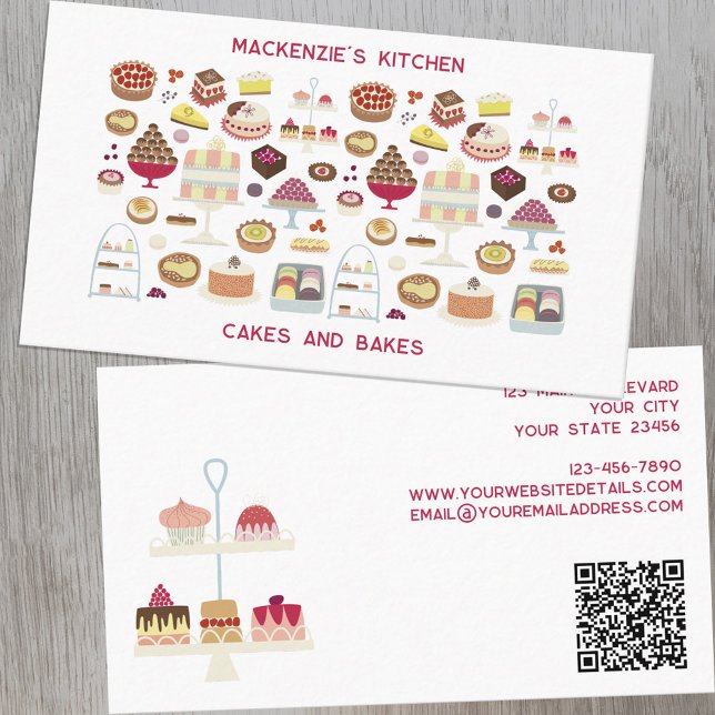 Carte De Visite Cakes Baking Catering QR Code (Cakes and bakes catering food restaurant bakery cafe QR code custom business cards)