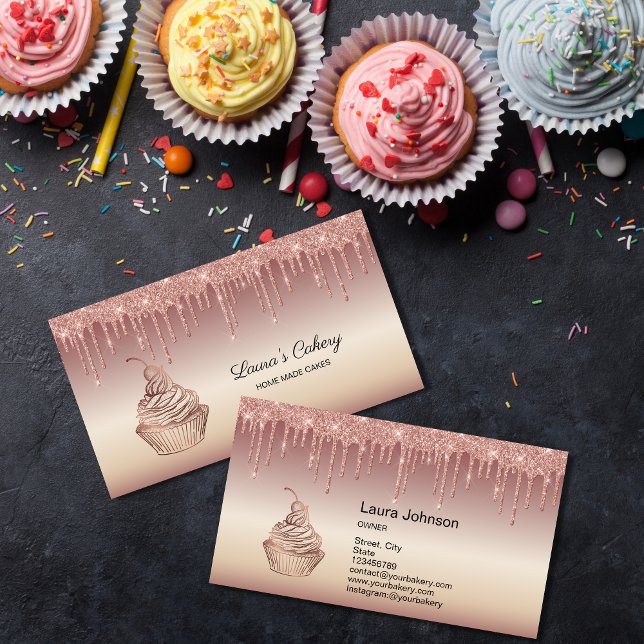 Carte De Visite Cakes & Sweets Cupcake Home Bakery Dripping Gold (Créateur téléchargé)