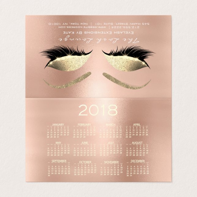 Carte De Visite Calendrier 2018 Beauté Studio Lashes Rose Eyes (Extérieur déplié)