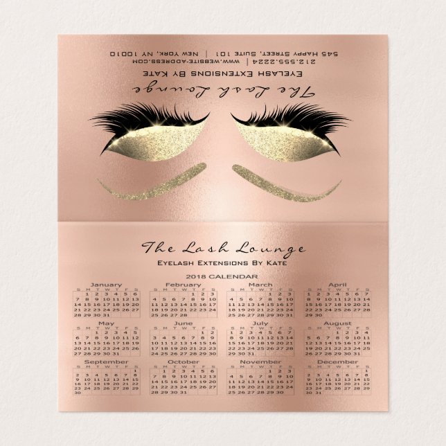 Carte De Visite Calendrier 2018 Beauté Studio Lashes Rose Rose (Extérieur déplié)