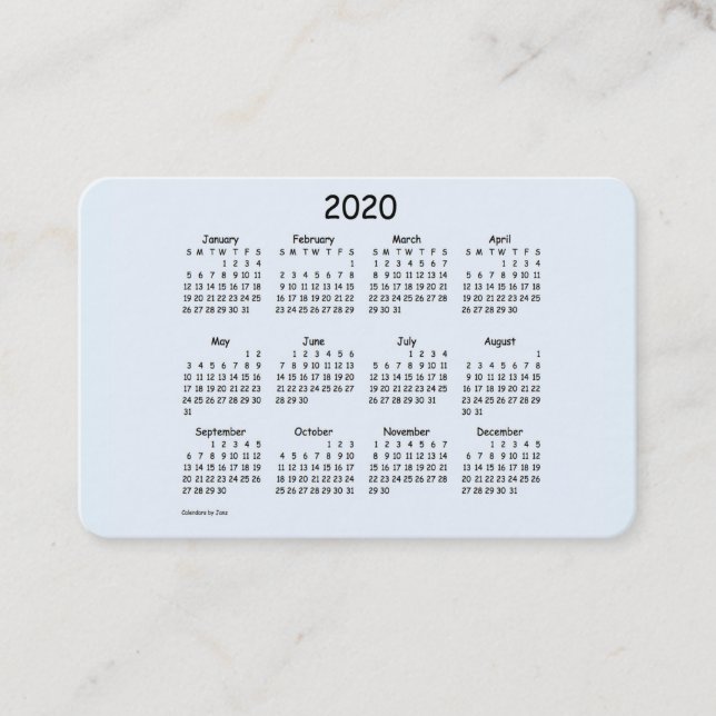 Carte De Visite Calendrier 2020 par Janz Alice Blue Euro (Devant)
