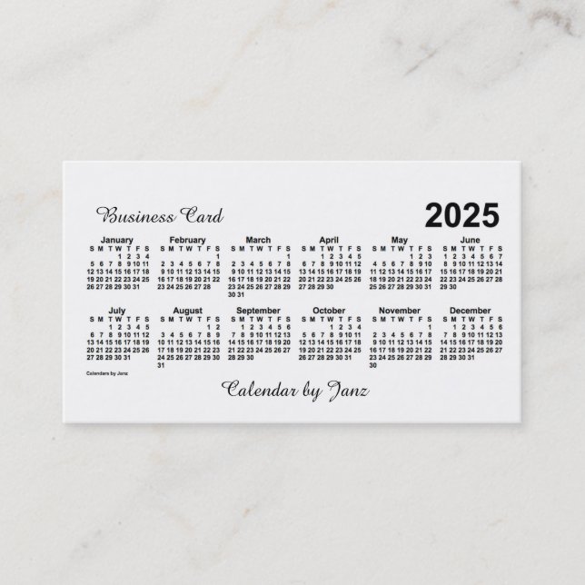 Carte De Visite Calendrier blanc 2025 par Janz (Devant)