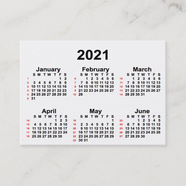 Carte De Visite Calendrier de 52 semaines 2021 blanc par Janz Cart (Devant)