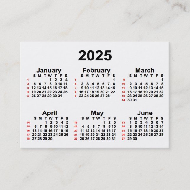 Carte De Visite Calendrier de 52 semaines 2025 blanc par Janz Cart (Devant)
