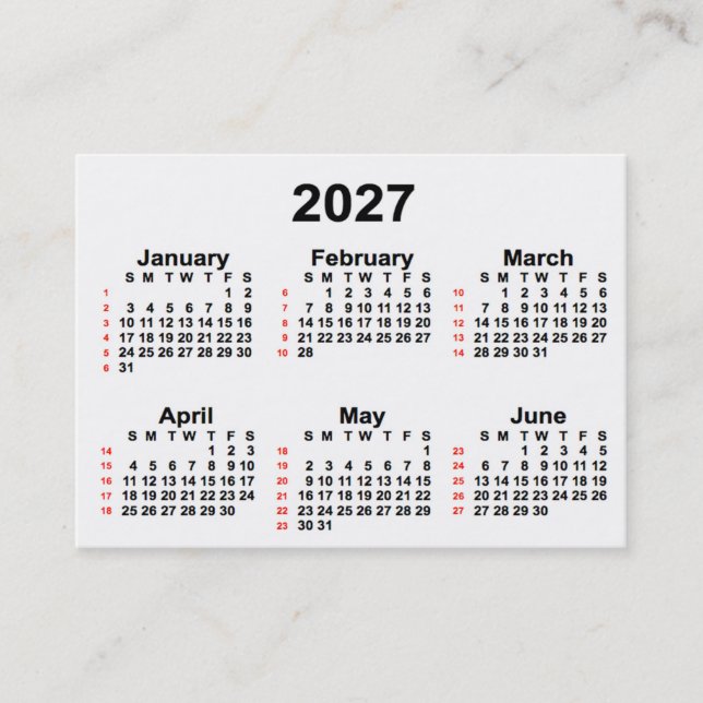 Carte De Visite Calendrier de 52 semaines 2027 blanc par Janz Cart (Devant)