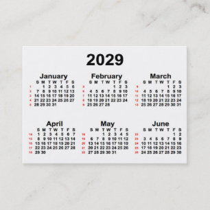 Carte De Visite Calendrier de 52 semaines 2029 blanc par Janz Cart