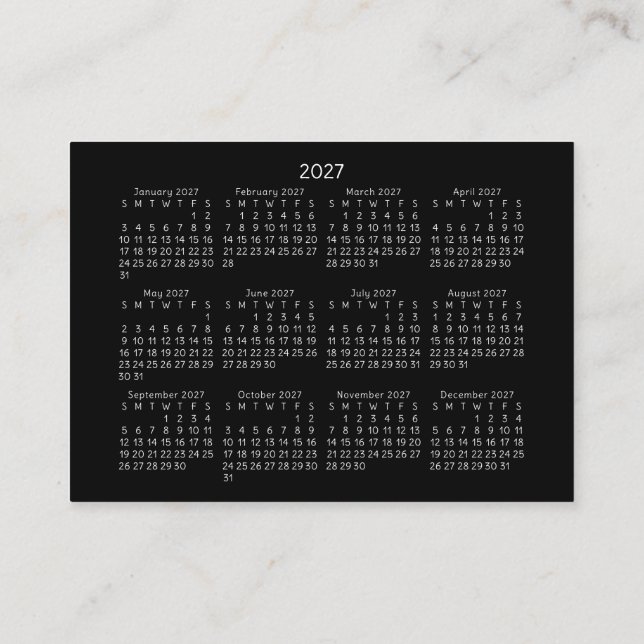 Carte De Visite Calendrier de poche 2027 à partir du dimanche en n (Dos)