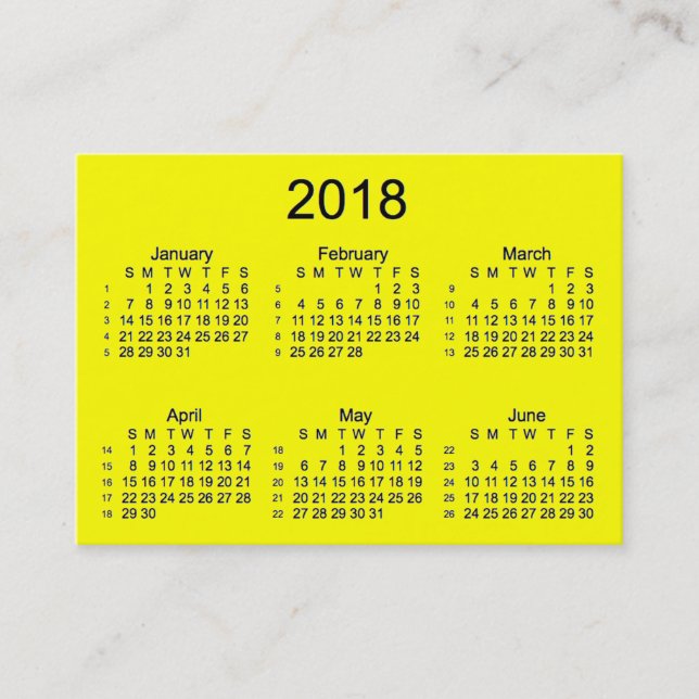 Carte De Visite Calendrier des 52 semaines en jaune 2018 par Janz  (Devant)