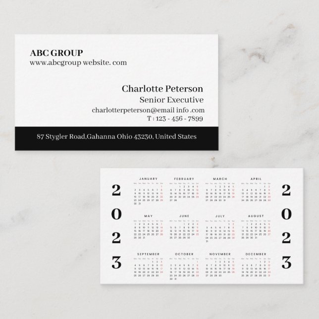 Carte De Visite Calendrier Moderne Professionnel 2023  (Devant / Derrière)