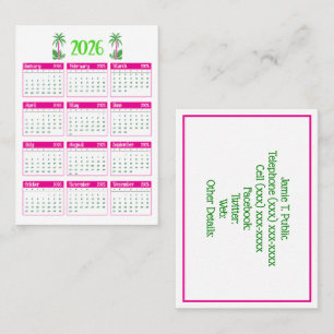 Carte De Visite Calendrier Palmier 2026 DIY Couleurs Rose Chaud Ve