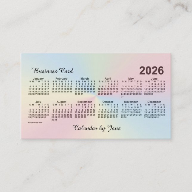 Carte De Visite Calendrier Rainbow Cloud 2026 par Janz (Devant)