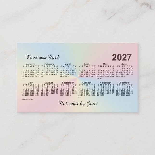 Carte De Visite Calendrier Rainbow Cloud 2027 par Janz (Devant)