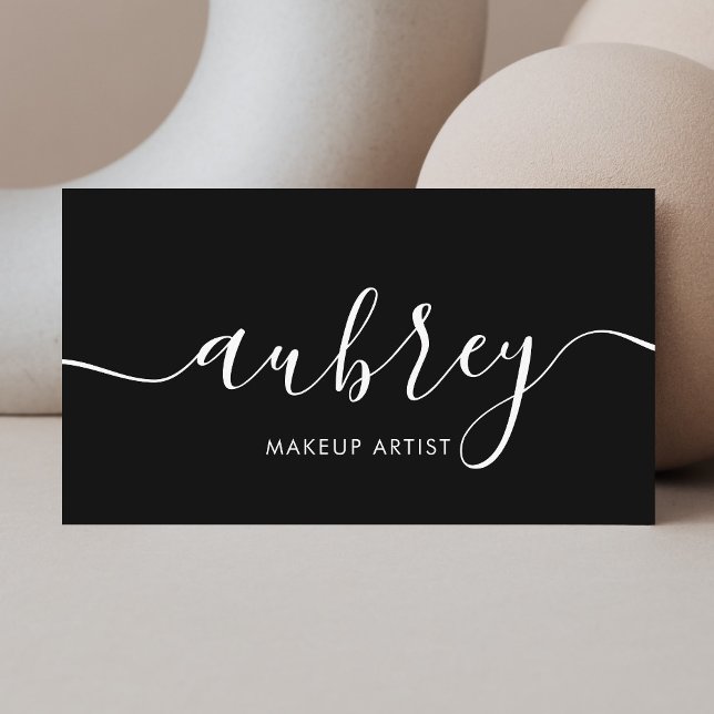 Carte De Visite Calligraphie de script sophistiqué Noir minimal (Créateur téléchargé)