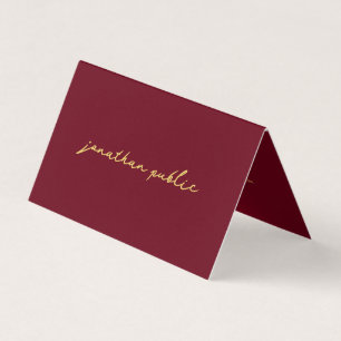 Carte De Visite Calligraphie élégante personnalisée Rouge & Or pli