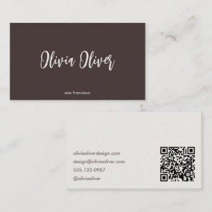 Carte De Visite Calligraphie minimaliste Code QR marron crème mode