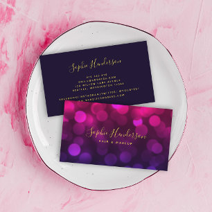 Carte De Visite Calligraphie Moderne Lumières Bokeh Bleu Magenta