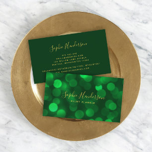 Carte De Visite Calligraphie Moderne Lumières Bokeh Vert Émeraude