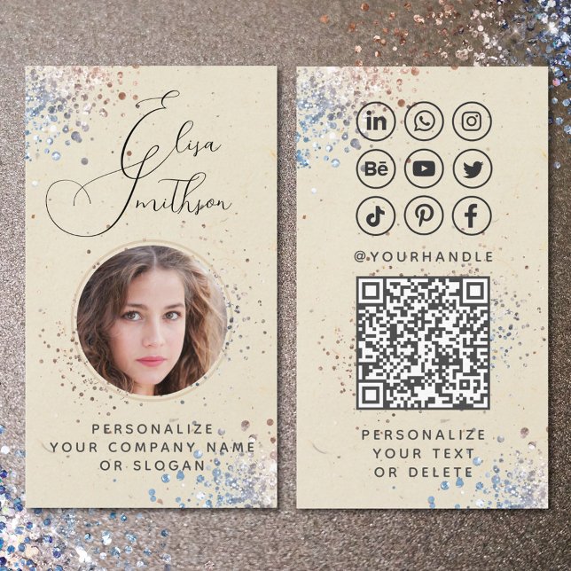 Carte De Visite Calligraphie moderne Médias sociaux QR Code Ajoute (Créateur téléchargé)