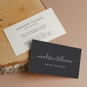 Carte De Visite Calligraphie moderne noir et ivoire de cendre Scri