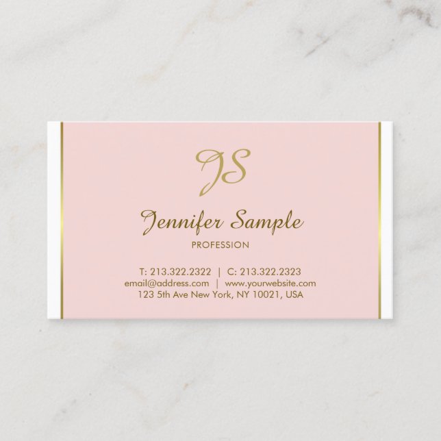 Carte De Visite Calligraphie Or Monogramme Tendance Chic Rose Plai (Devant)