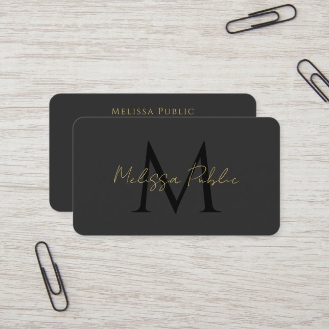 Carte De Visite Calligraphie personnalisée Gold Script QR Code noi (Devant/Arrière en situation)