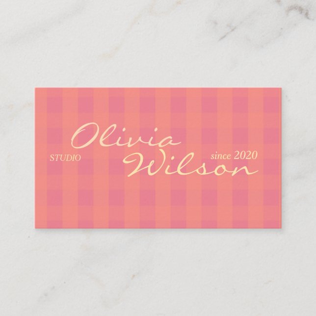 Carte de visite calligraphique rétro rose Gingham  (Devant)