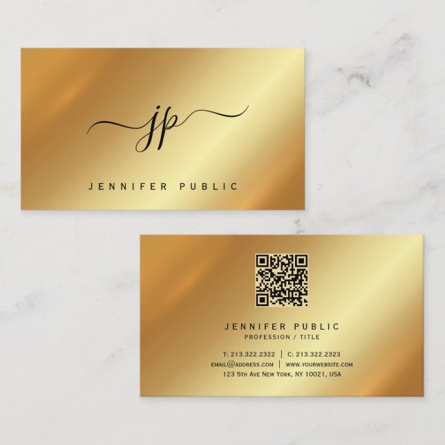 Carte De Visite Calligraphy Monogram Gold Premium Silk Luxury (Devant / Derrière)