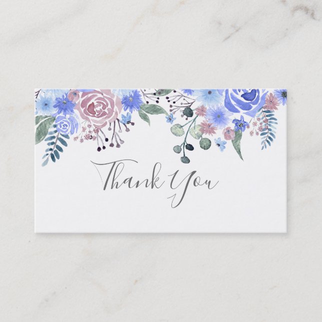 Carte De Visite Calligraphy scénario Wedding THANK YOU Blue (Devant)