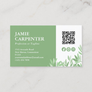 Carte De Visite Calm Green QR Code Photo Médias sociaux Icônes