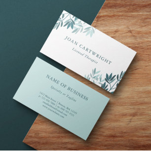 Carte De Visite Calm Teal Greenery Leaves - Therapist