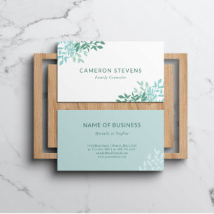 Carte De Visite Calme Turquoise & Turquoise Feuilles de verdure