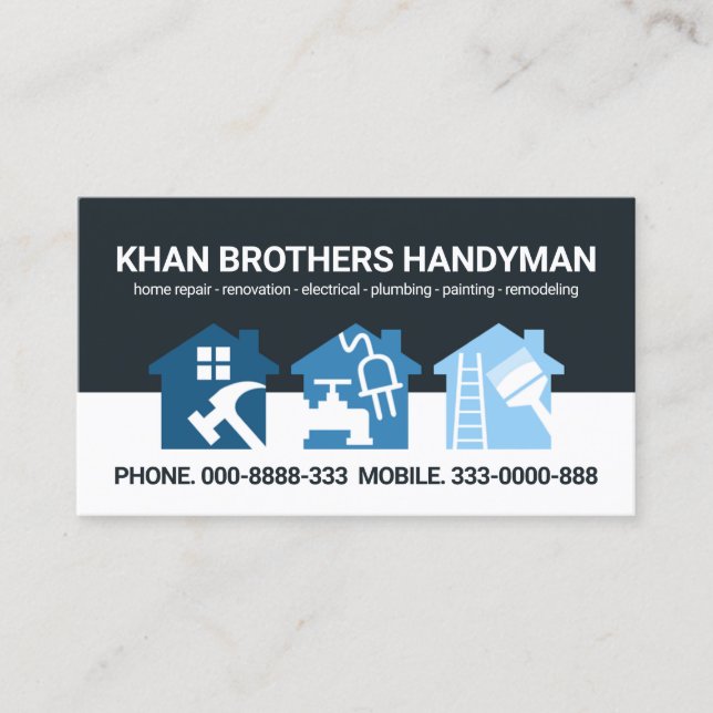 Carte De Visite Calques bleu monochrome Handyman Home Tools (Devant)