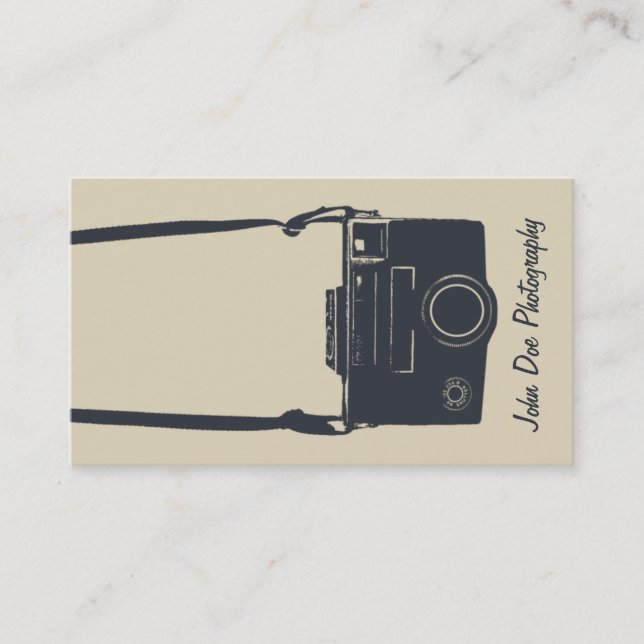 Carte De Visite Camera Beige Stylish Retro Blue Photographie (Devant)