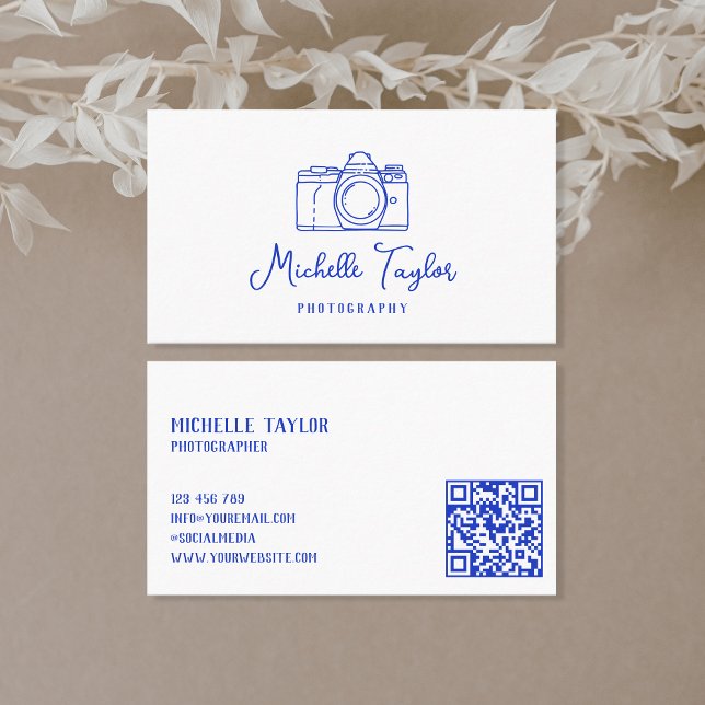 Carte De Visite Caméra de photographie à main unique Code QR (Créateur téléchargé)